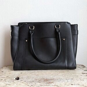 A New Day Black Pebbled Faux Leather Tote Bag Laptop Purse Hand Bag